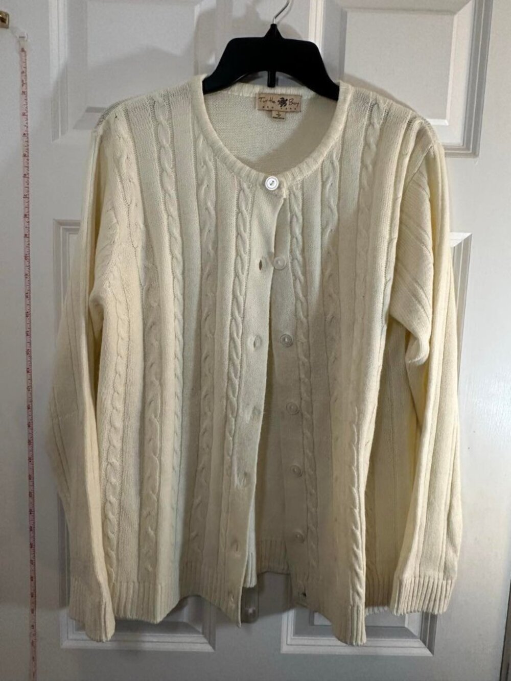 Turtle Bay Ivory Cream Cable Knit Button Front Cardigan Sweater L